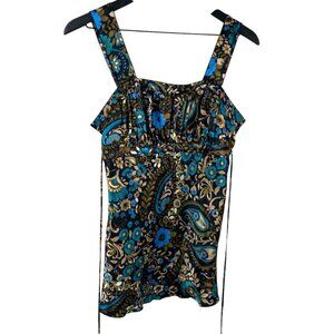 Self Esteem Top Juniors Babydoll Satin Tie Back Brown Sz L Forest Fairy 90's Y2K